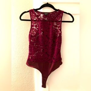 NWOT Rhapsody Bordeaux lace bodysuit, XS